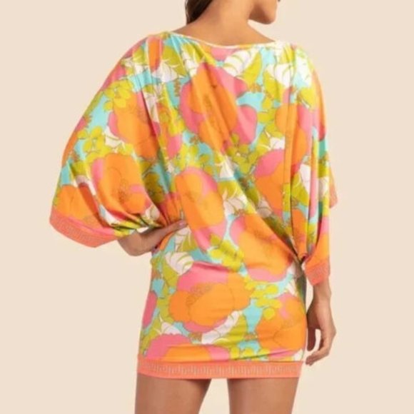 NEW TRINA TURK Playa De Flor Tunic Caftan Swimsuit Cover Up LARGE Resort Floral - Picture 2 of 7